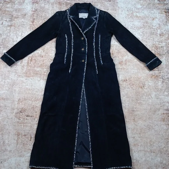 Wilsons Leather Vintage Blue Long Boho Suede Leather Coat Womdns Medium - Picture 2 of 13